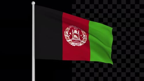 Realistic Afghanistan Flag Waving Animation on Pole with Alpha Channel
