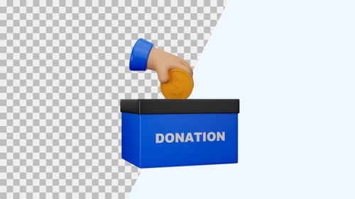 Modern 3D Hand Donates Coin into Donation Box