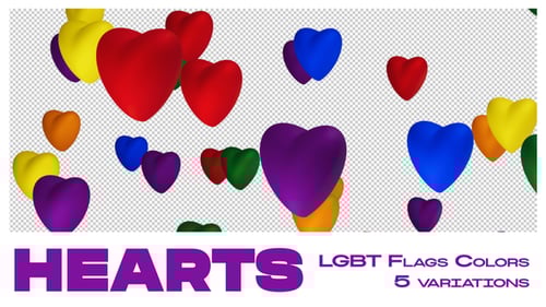 Animated 3D Falling Hearts in Diverse Pride Flag Colors