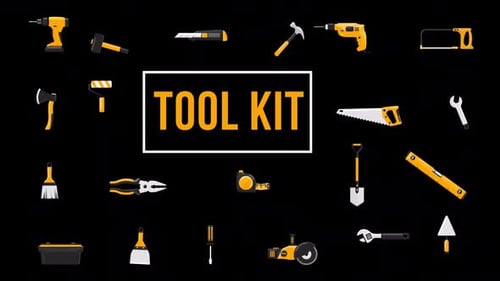 Flat Design Animated Toolkit Icons Pack with Alpha Channel