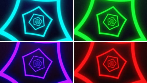 Glowing Neon Pentagon Tunnel Loop Animation