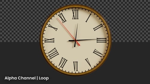 3D 24-Hour Vintage Clock Animation | Alpha Loop