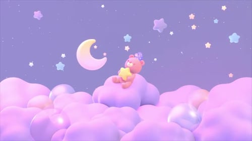 Sweet Dreamy 3D Bear on Cloud with Moon and Stars Animation