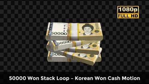 3D Animated Stacks of Korean 50000 Won Banknotes