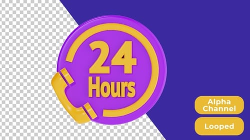 3D Animated 24 Hour Services | Alpha Channel