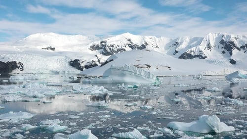Eisberge schwimmen friedlich auf den kalten Gewässern und zeigen die Schönheit dieser antarktischen Landschaft.