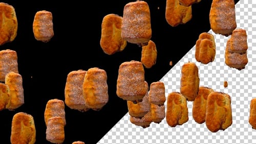 Golden Baked Pastries Rising Upward Loop Alpha Channel