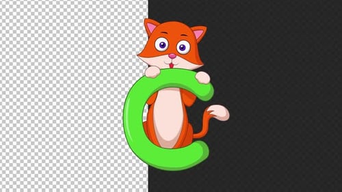 Cute Cartoon Fox Holding Letter C Alphabet Animation