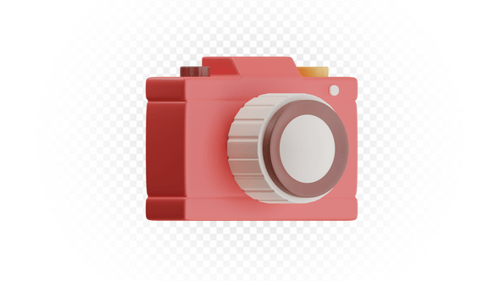Ilustración minimalista de cámara de juguete en 3D roja para icono de fotografía digital