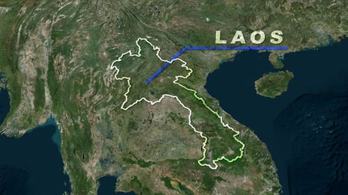 Satellite Earth Zoom to Laos Country Map Outline