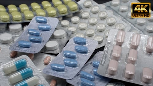 Variety of Pills in Blister Packs Close Up