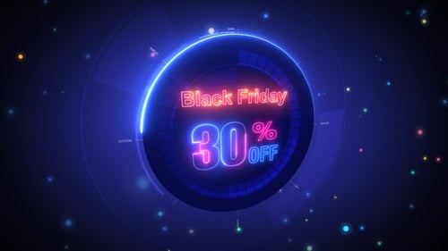 Black Friday 30 Percent Off Neon Text Title with Futuristic UI