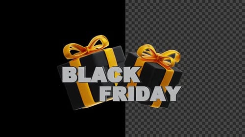 Black Friday Geschenkboxen mit 3D-Text und goldenem Band 4K