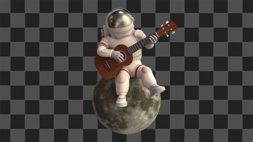 Animated Astronaut Playing Guitar on the Moon