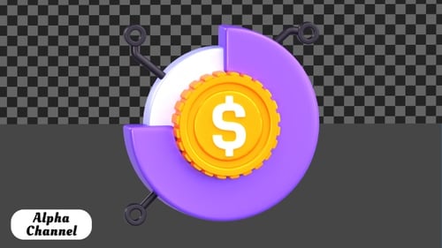 3D Dollar Coin Pie Chart Analytics Animation | Alpha Channel