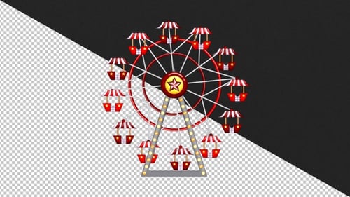 Flat Design Rotating Ferris Wheel with Flashing Lights