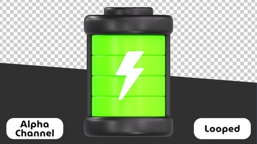 3D Battery Charging Status Indicator Animation | Alpha Channel