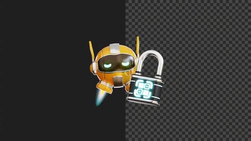 3D Robot Lock System Animation Transparent Background