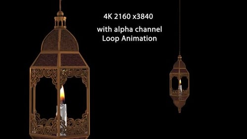 Golden Decorative Islamic Lanterns with Flickering Candle