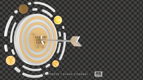 Sales Target 3d Render Transparent Background Shopping Cart E Commerce Marketing Strategy Success