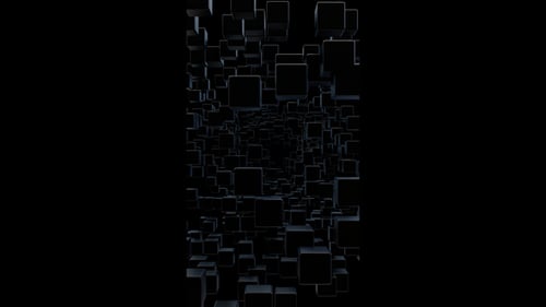 Vídeo vertical, cubos negros, fondo de animación de bucle de túnel oscuro