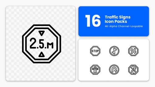 Animated Flat Design Line Art Traffic Sign Pack