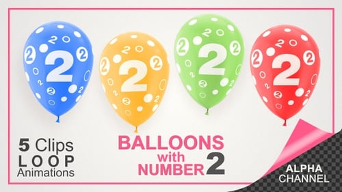 Animated Looping Balloons with Number Two for Celebrations