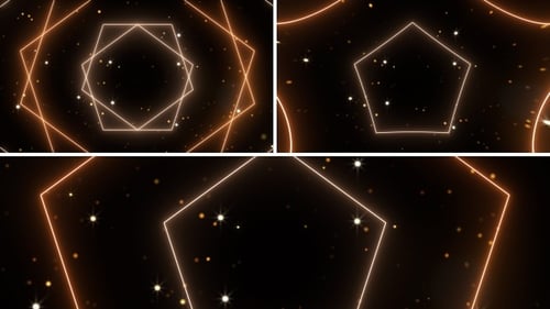 Geometric Glowing Lines with Golden Particles Background
