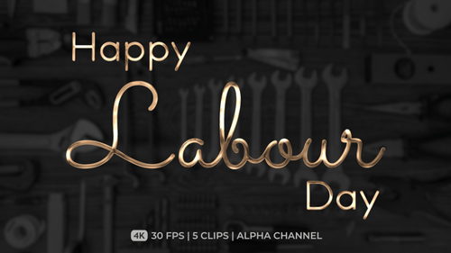Happy Labour Day Golden Text Animations Pack