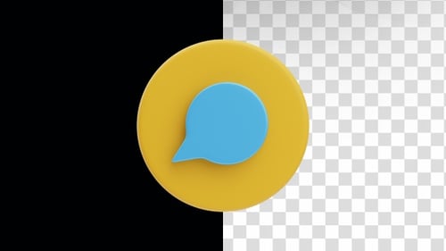 3D blue chat icon on yellow circle animation