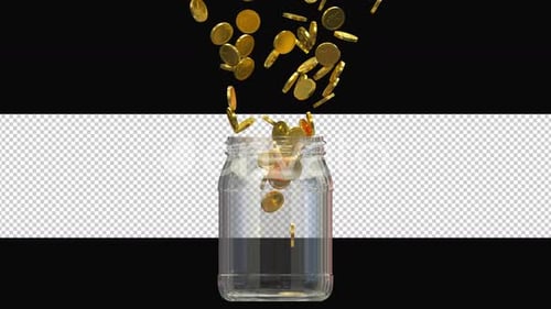 Gold Yen Coins Filling The Jar