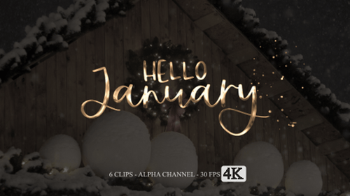 Elegant Metallic Hello January Title Animation with Alpha Channel