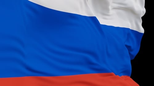 The Russia flag with alpha channel waving in the wind in slow motion