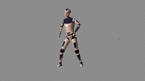 Animated 3D Robot Performing Dance Poses on Alpha Channel