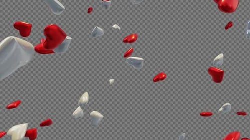 Romantic Falling 3D Red and White Hearts Background Loop