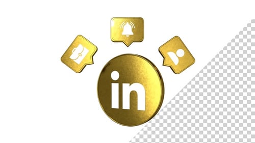 Golden LinkedIn Logo with Rotating Business Icons