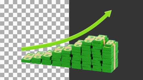 3D Animation of Rising Arrow Money Graph | Alpha Channel