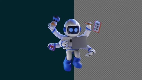 Astronauta faz animação de trabalho multitarefa