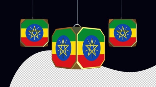 3D Ethiopian Flag Lantern Ornament Rotating Animation