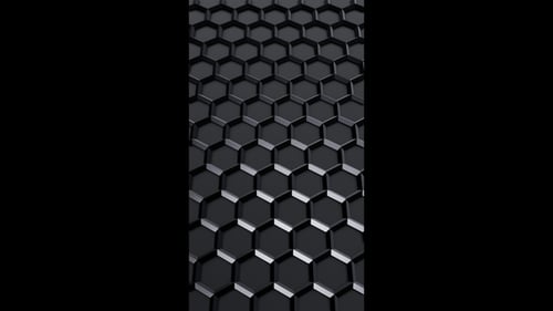 Vertical video shiny black hexagon background animation