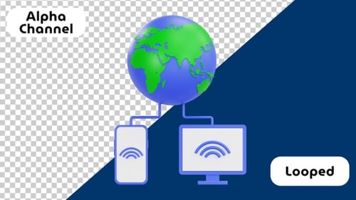 3D Animated Global Connectivity with Mobile and Desktop Devices | Alpha Channel
