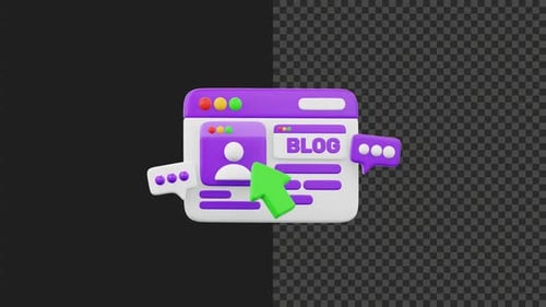 Modern 3D Animated Web Browser Blog Interface with User Interaction