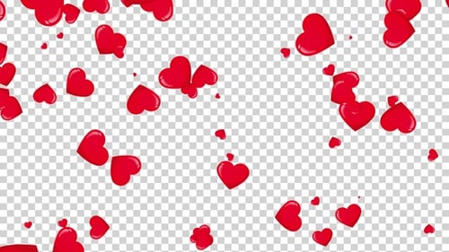 Glossy Red Hearts Falling Confetti Animation