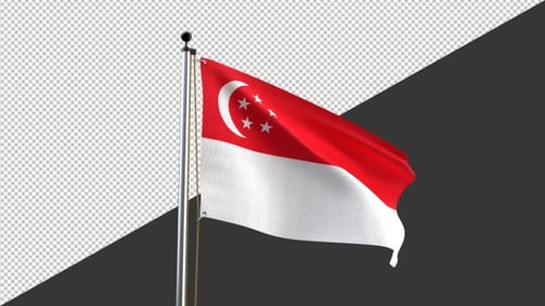 Waving Singapore National Flag Realistic Animation