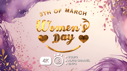 Golden Women's Day Title Reveal with Decorative Hearts