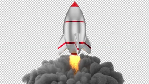 Animated 3D Rocket Launch with Smoke and Fire