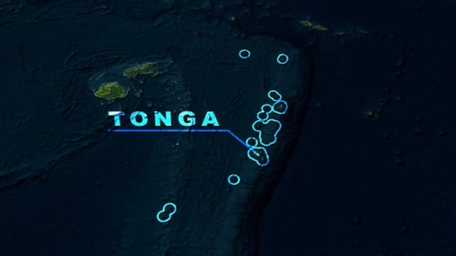 Futuristic Tonga Map Zoom with Neon Location Highlight