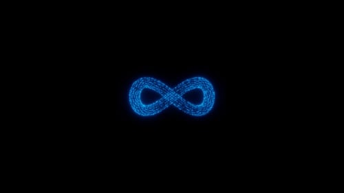 Vertical video blue neon digital infinity sign loop animation background