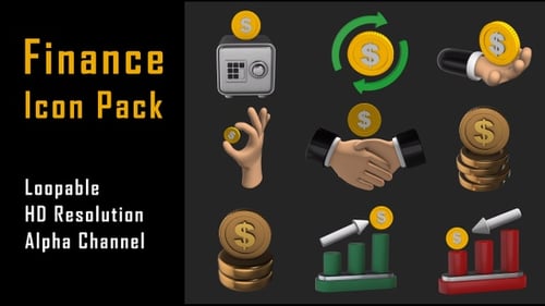 Animated 3D Business Finance Icons Pack for Digital Projects