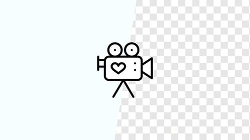 Animated Sketch Film Camera with Heart Icon Reveal